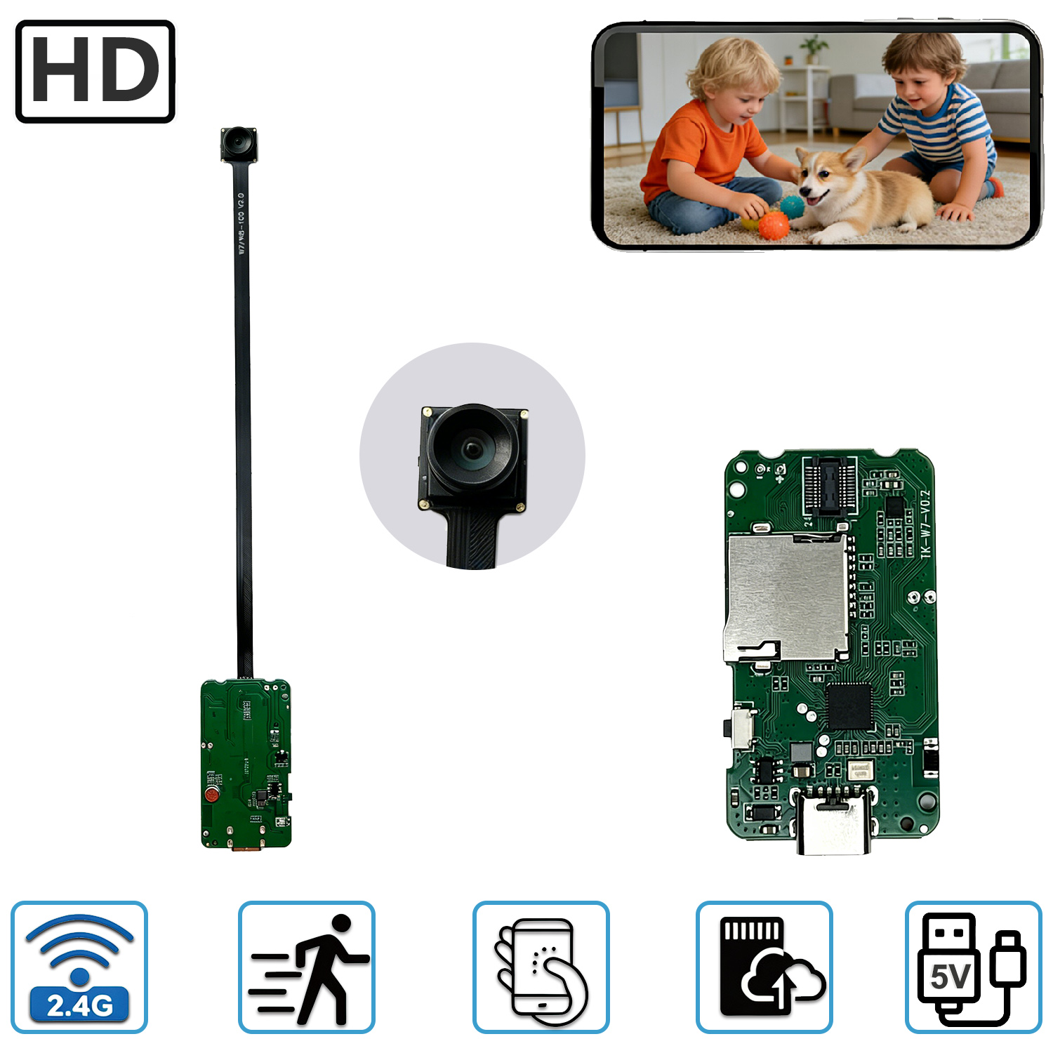 Home Security Hidden Cameras - Mini Kompakte Heimsicherheitskamera PCBA-Modul Flexibles Linsendesign