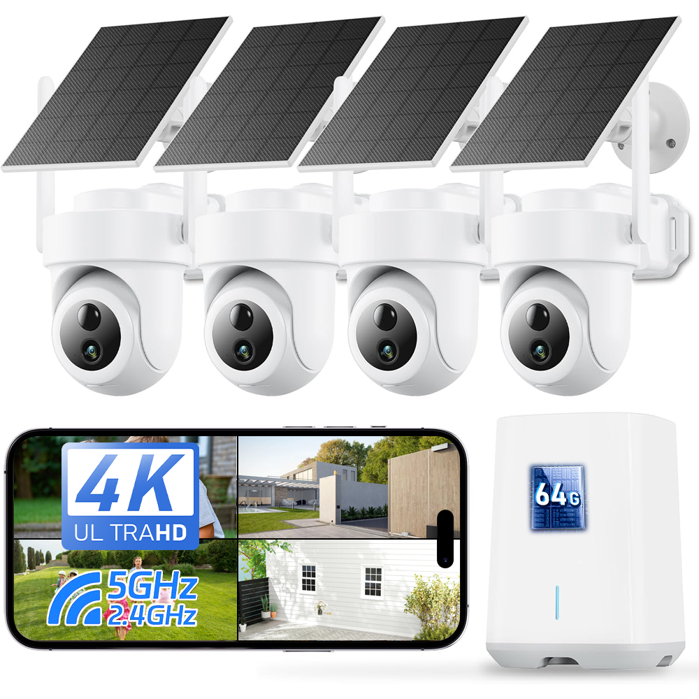 Home Security Camera System - 8MP 4K Solar-Kamerasystem 4-Kamera-Kit Drahtloses Outdoor-Kamera-Set