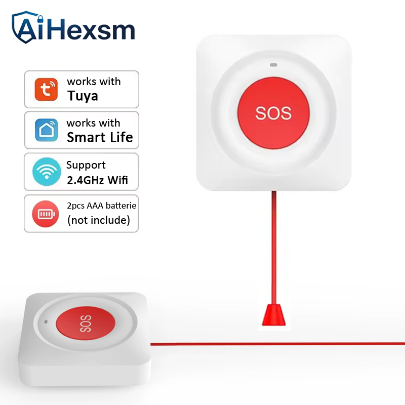 Home Security Key - Tuya WiFi SOS-Knopf mit einfachem Zugseil,