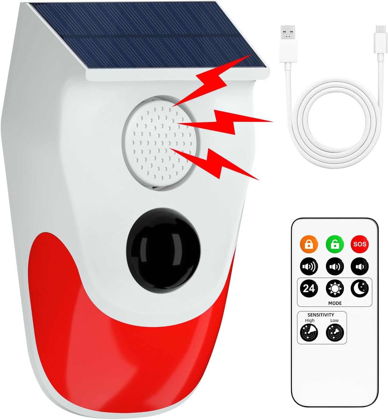 Home Security Blink - Solar-Bewegungsmelder-Alarm für den Außenbereich, einstellbare Empfindlichkeit,