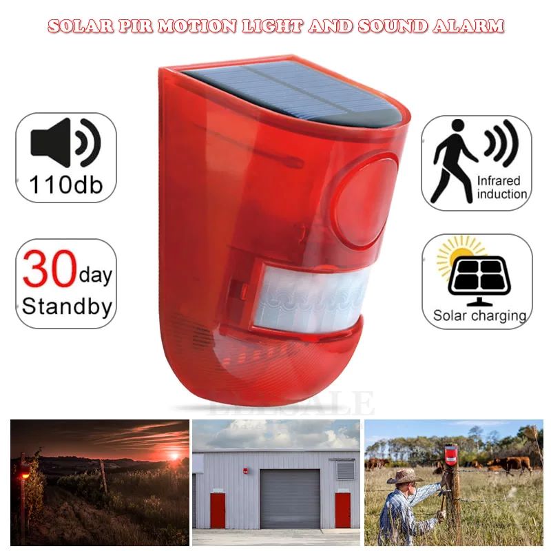 Home Security Blink - Wasserdichte Solarbetriebene Alarmleuchte mit Infrarot-Bewegungserkennung, Sirene
