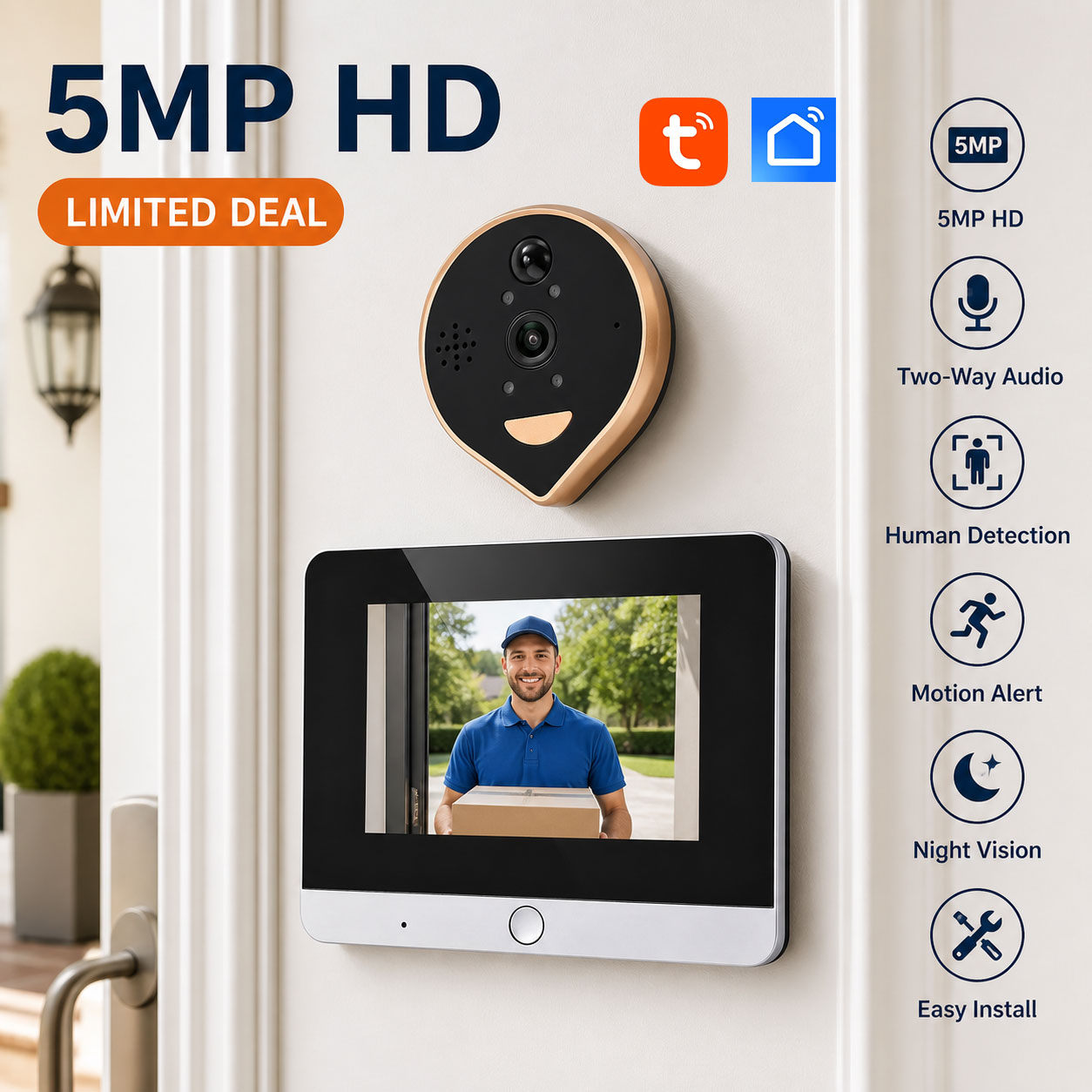 Peephole Camera Viewer - 5MP Tuya Smart Life Türspion mit