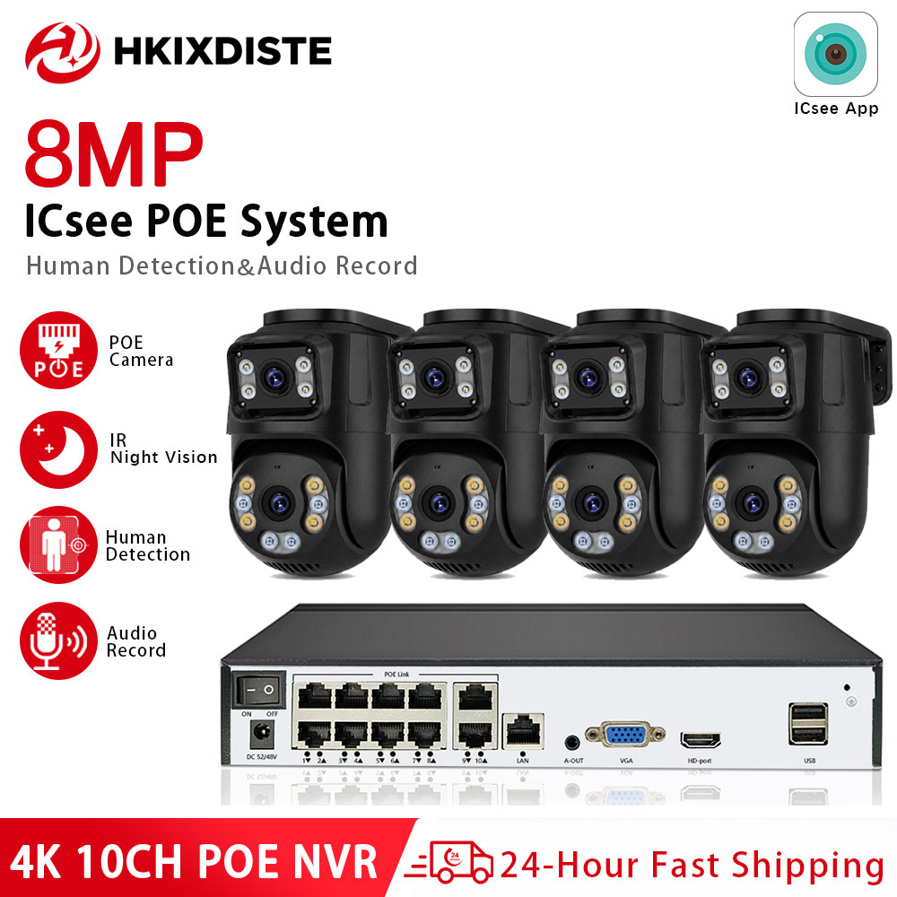 Home Security Camera System - ICSee 4K 8MP 10CH POE Sicherheits-IP-Kamerasystem