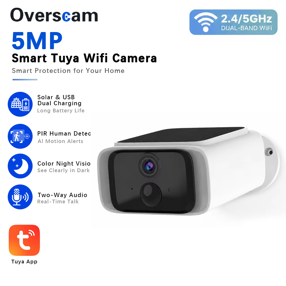 Home Security Blink - Tuya 5MP Solar-Überwachungskamera, kabellose 2,4/5G-WLAN-Kamera für