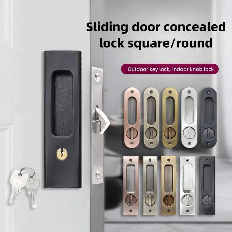Home Security Key - Robuster schwarzer Schiebetür-Hakenverschluss mit Schlüssel, verbesserte