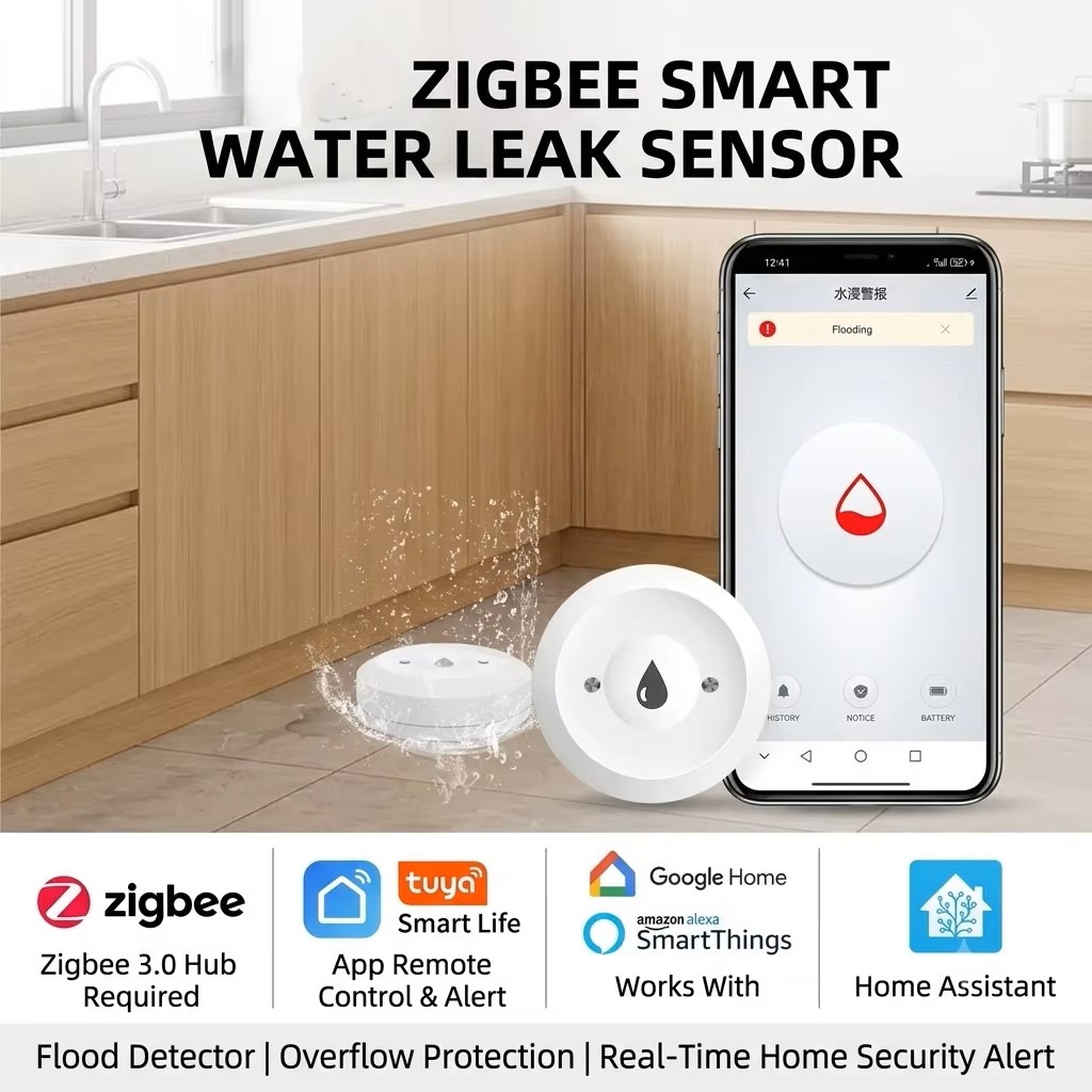 Home Security Business - ZigBee 3.0 Intelligenter Wasserlecksensor Drahtloser Überschwemmungsdetektor